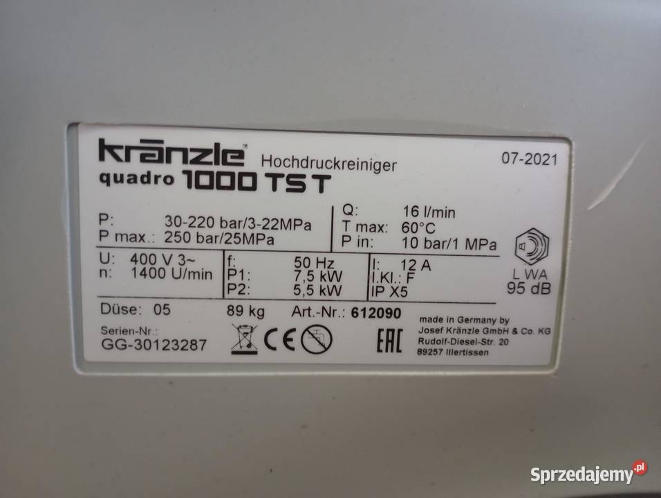 Myjka wysokociśnieniowa Kranzle Quadro 1000 TST Józefin