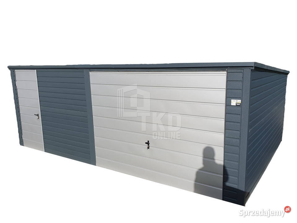 Garaż Blaszany 6x4 Brama - drzwi - Antracyt + Srebrny TKD95