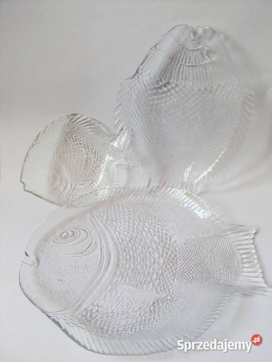 trzy szklane półmiski w kształcie ryby vintage Częstochowa