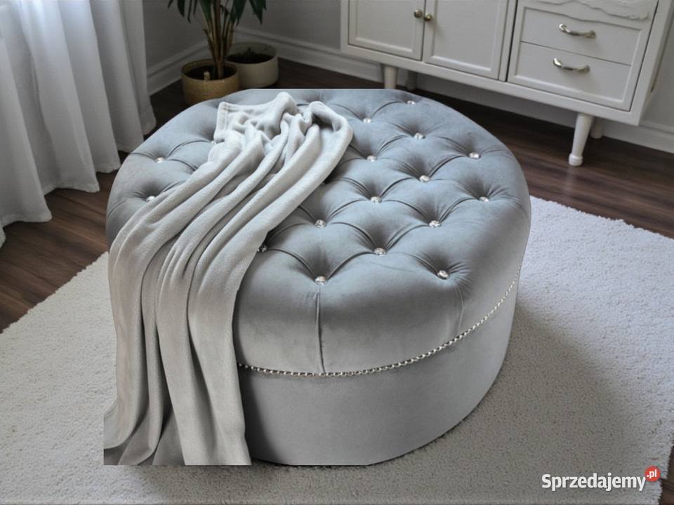 Okrągła pikowana SZARA pufa tapicerowana 60 dolnośląskie Wrocław sprzedam