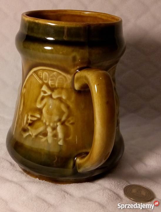 Porcelanowy szkliwiony Kufel brązowy 125 śląskie Rogoźnik sprzedam