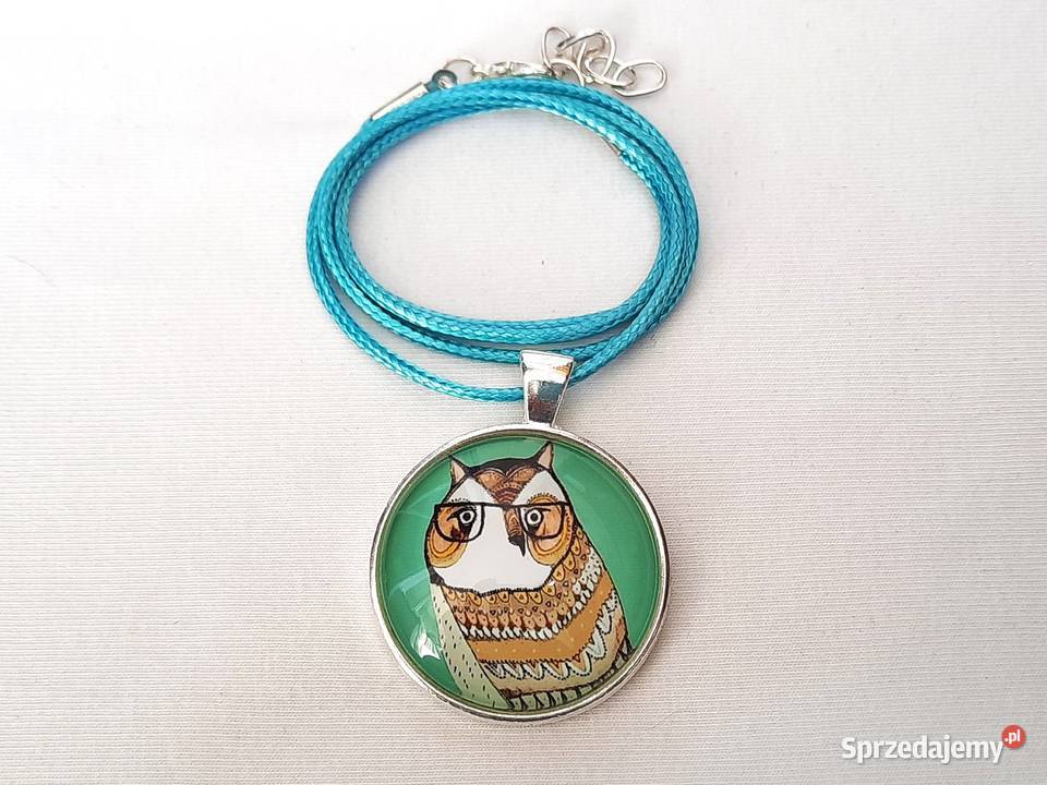 Wisiorek grafika pod szkłem zielona sowa łódzkie Łódź