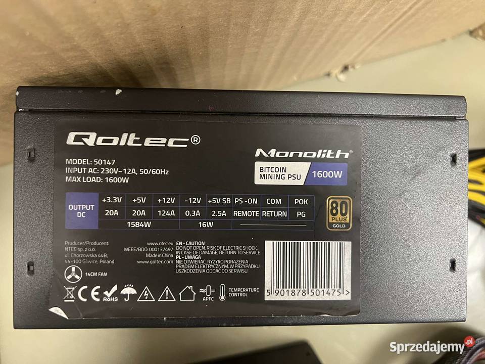 Qoltec Bitcoin Miner 1600W Model 50147 80 Plus Gliwice