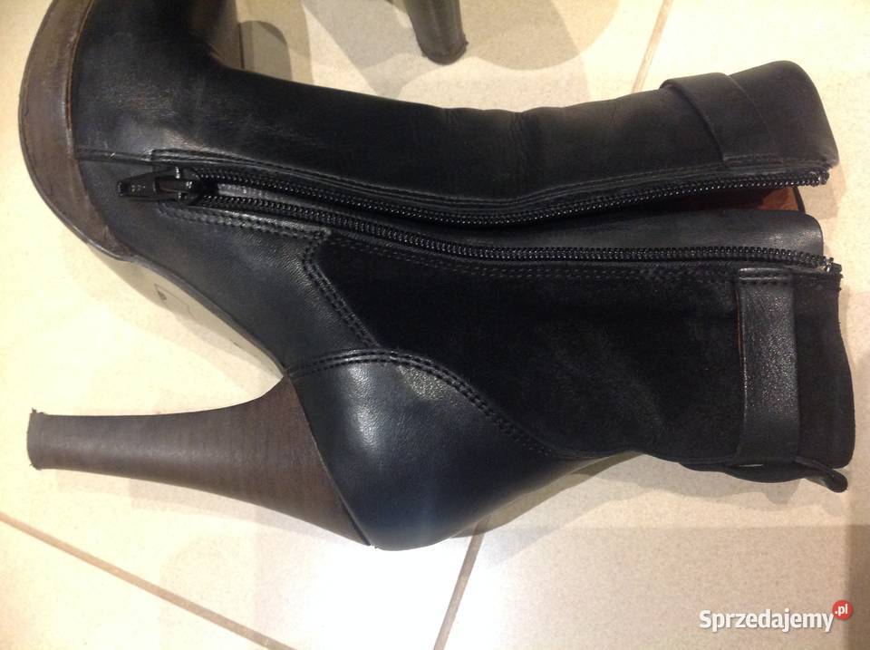 Botki Skórzane Damskie Czarne 36 Skóra naturalna skóra Nowa Sól