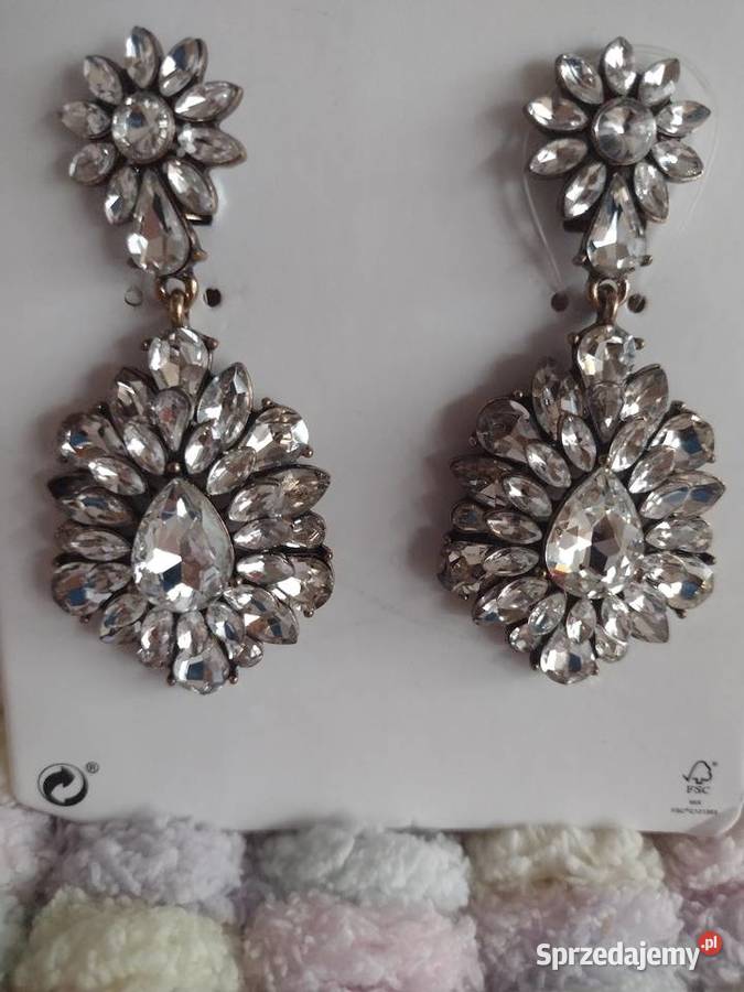 ZARA Bogato zdobione cyrkoniami kolczyki ślubne