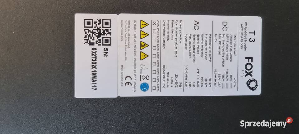 Falownik Fox ESS T3 z wifi moc 3kW Andrychów