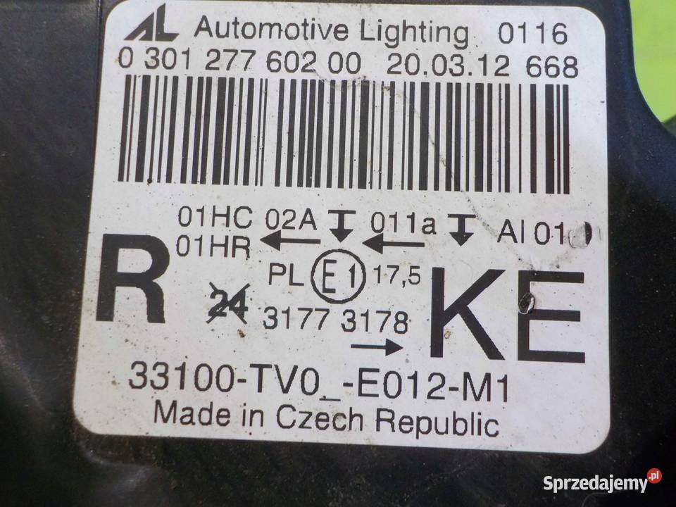 HONDA CIVIC IX 12r lampa prawa przod osobowe