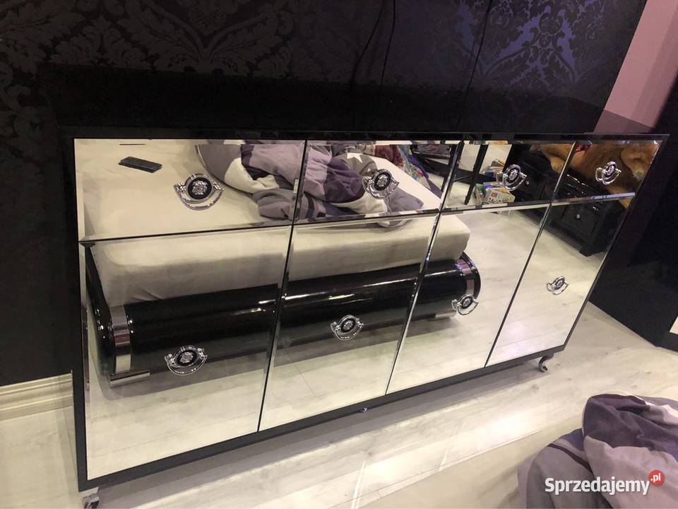 Komoda czarna glamour lustra nowoczesna kołatka 90cm Meble