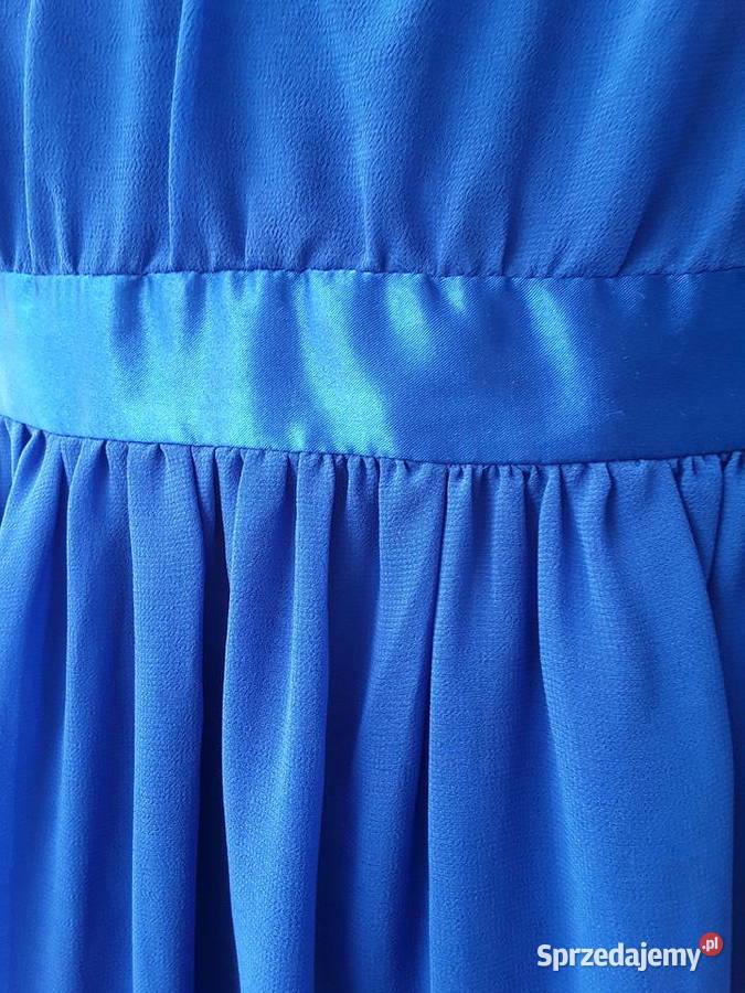 Zwiewna kobaltowa sukienka na jedno ramię r40 Rozmiar 40(L)