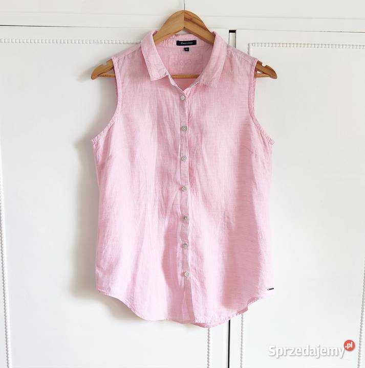 Różowa koszula bluzka lniana M 38 na guziki len Szczecin