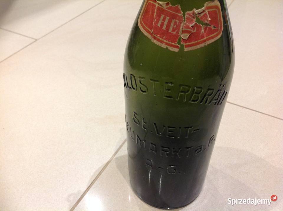 Duża Stara Butelka Szklana z Porcelanką Nowa Sól