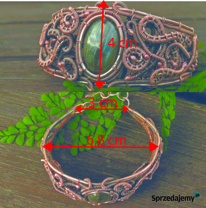 Miedziana bransoleta z labradorytem rękodzieło Pozostałe małopolskie Wieliczka