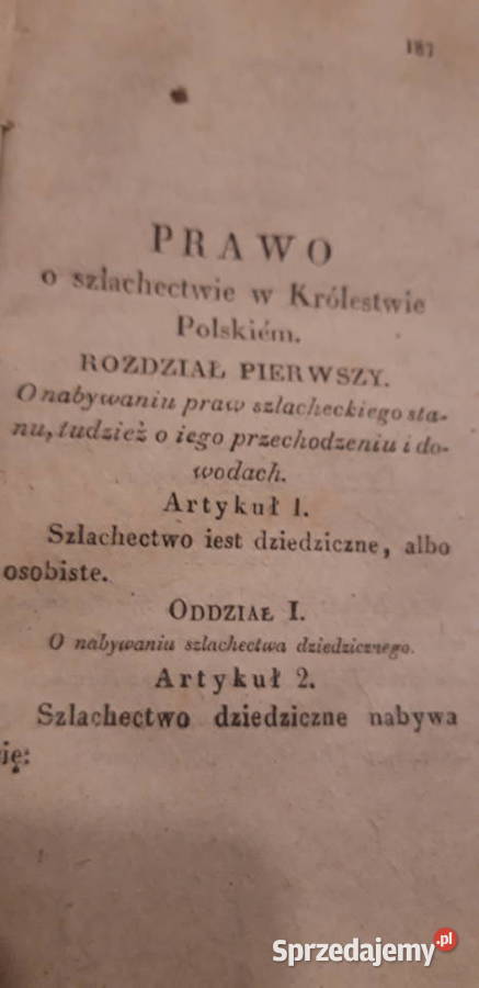 Prawo o Szlachectwie w Królestwie Polskiem Dz Antykwariat Iwno