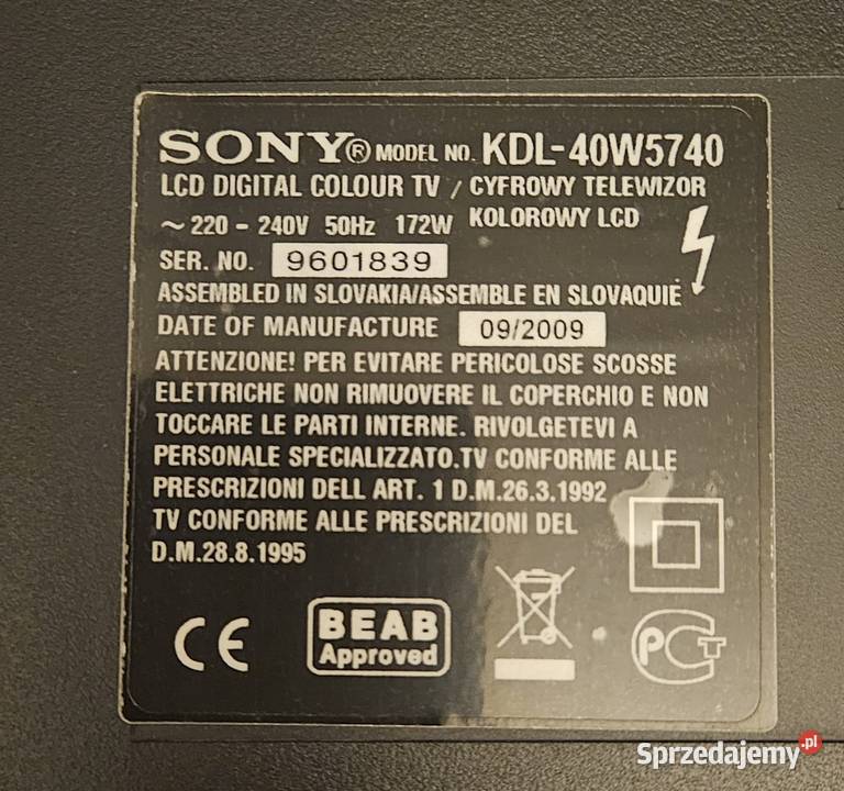 Telewizor Sony BRAVIA 40 mazowieckie Warszawa sprzedam