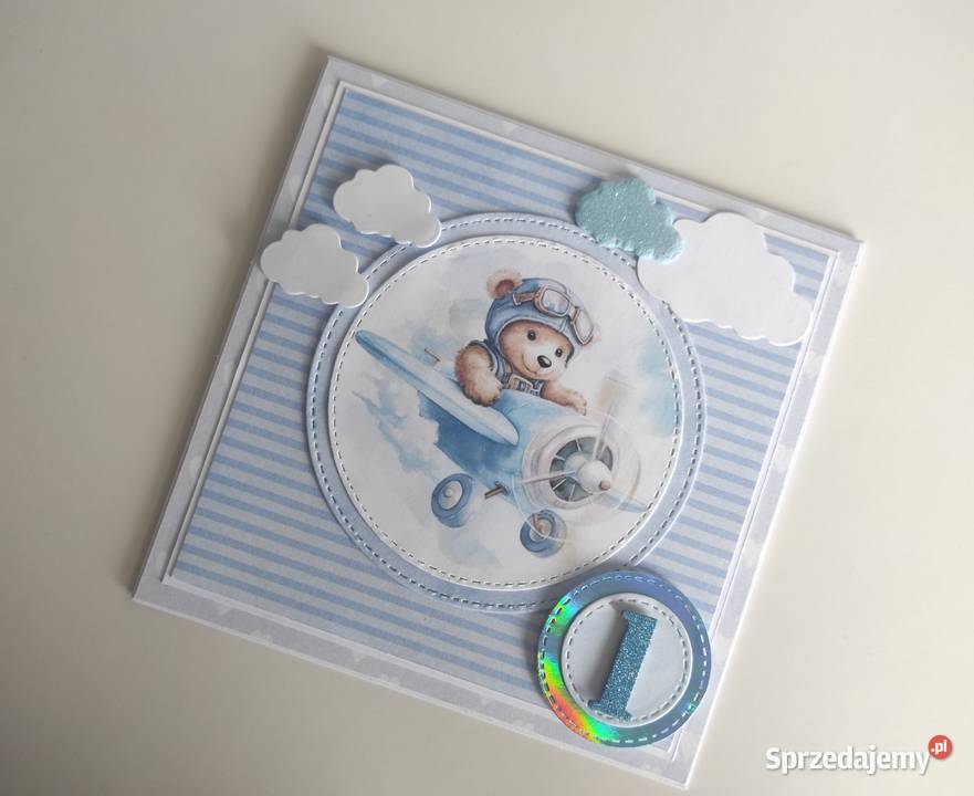 Kartka ręcznie robiona na urodziny Roczek miś w łódzkie Łódź sprzedam