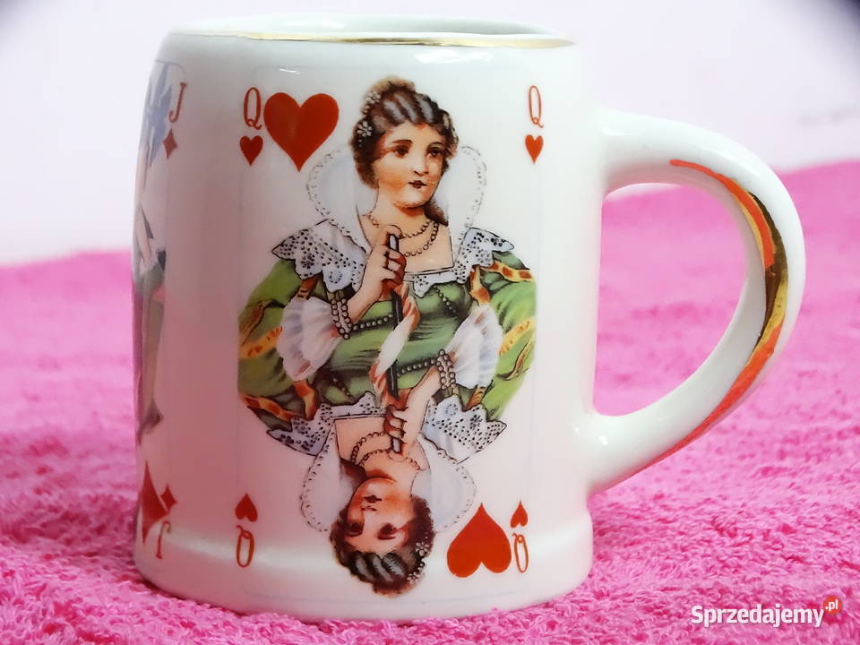 Ceramiczny kubek kufelek z motywem kart do gry Kubki lubelskie Biłgoraj