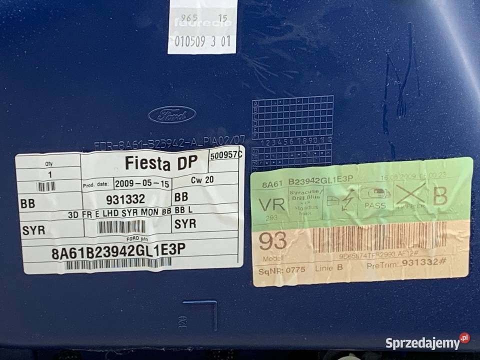 BOCZEK DRZWI PRAWY PRZÓD FORD FIESTA MK7