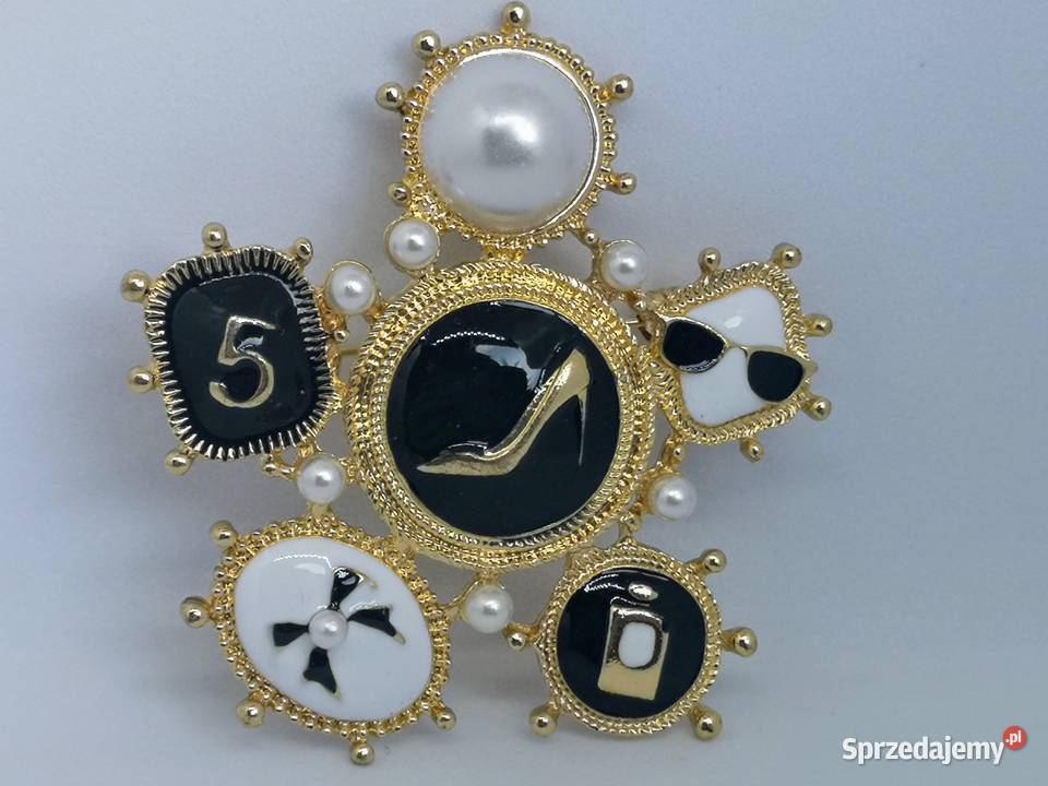 Duża akrylowa broszka 5 perły złota zachodniopomorskie Kołobrzeg