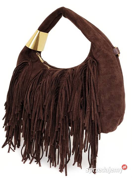 MODNA Torebka EKO ZAMSZ Frędzle BRĄZ Czekoladowy Warszawa