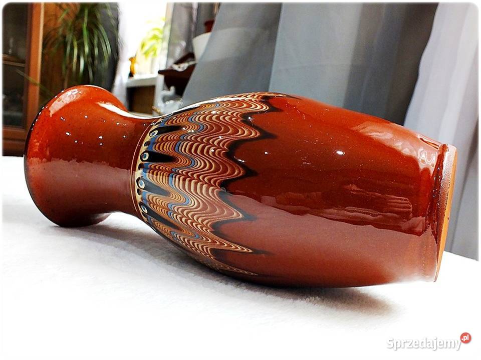 Duży Wazon Bułgaria Pawie Oczko Vintage lat Porcelana i szkło