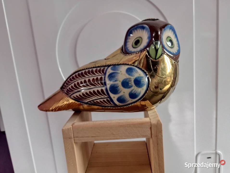 Sowa ceramika z mosiądzem Biłgoraj