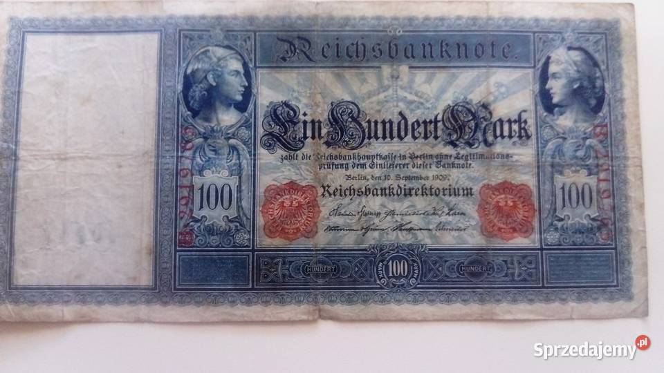 Banknot 100 marek 1909 r Numizmatyka wielkopolskie Mosina
