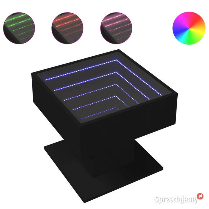 Stolik kawowy z LED czarny 50x50x45 materiał Stoły