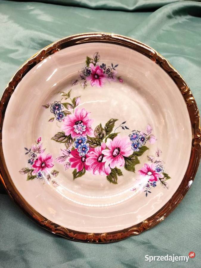 Talerzyk porcelanowy Chodzież w kwiaty i złotą Porcelana i szkło Głuchołazy