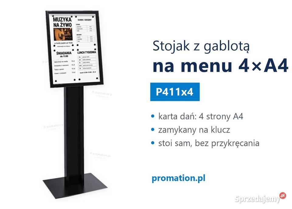 Czarny stojak z gablotą na menu 4A4 do