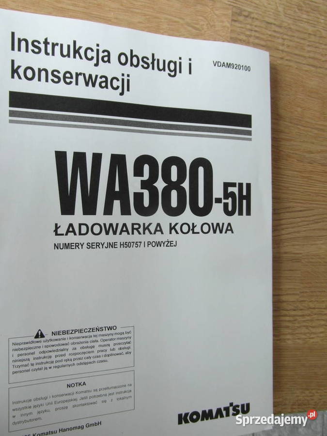 dtr instrukcja obsługi ładowarka komatsu wa3805h Szczecin sprzedam