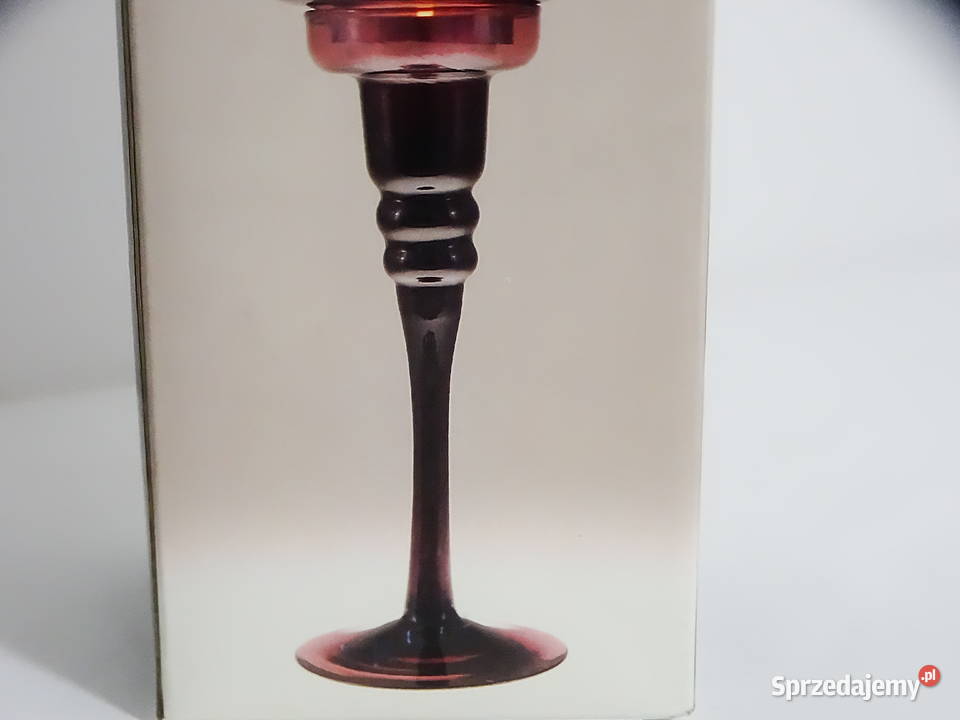 Szklany świecznik hurricane rubinowy vintage Biłgoraj