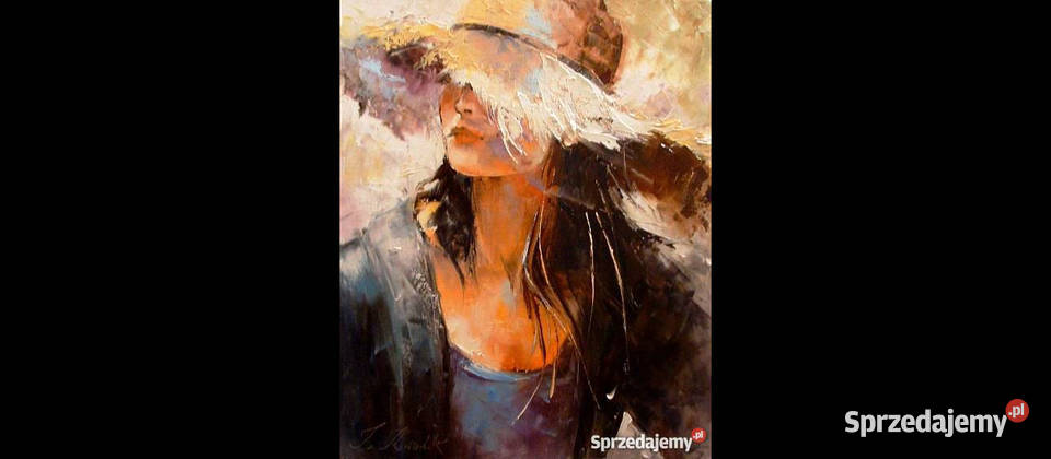 Dziewczyna w kapeluszu obraz olejny 40x50 Malarstwo Wrocław