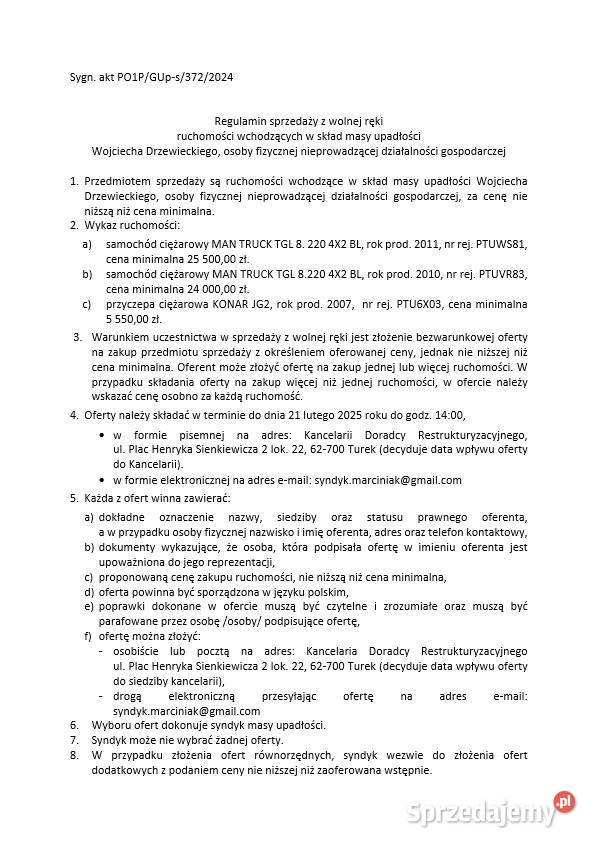 Syndyk sprzeda przyczepę ciężarową KONAR JG2