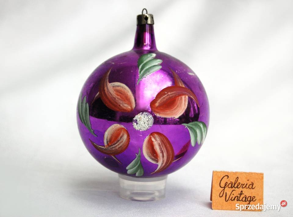 Stara bombka szklana ręcznie malowana fioletowa wielokolorowy lubelskie