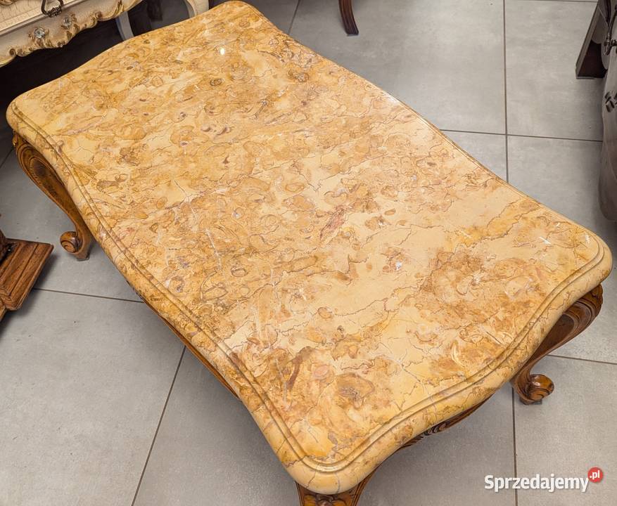 Piękny dębowy stolik ludwikowski z marmuremsklep Dąbrowa Górnicza
