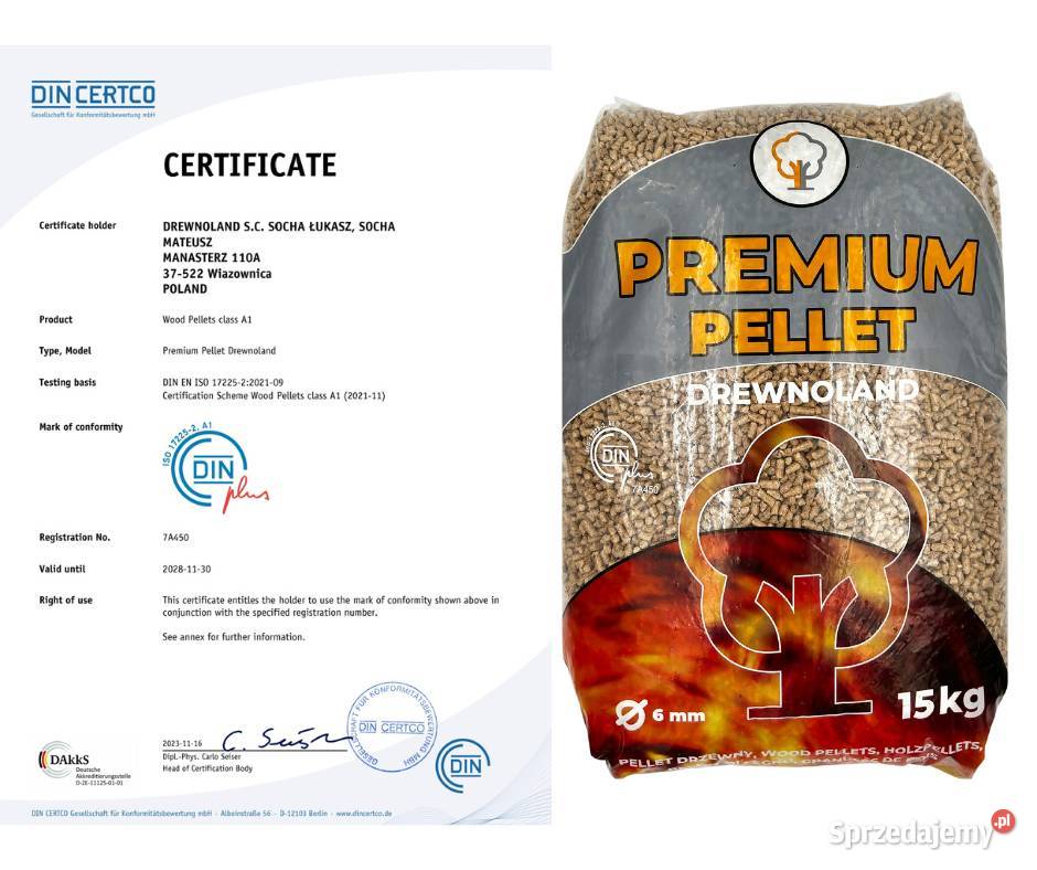 Pellet Premium DINPLUS A1 iglastysosnowy 6mm Odrzykoń