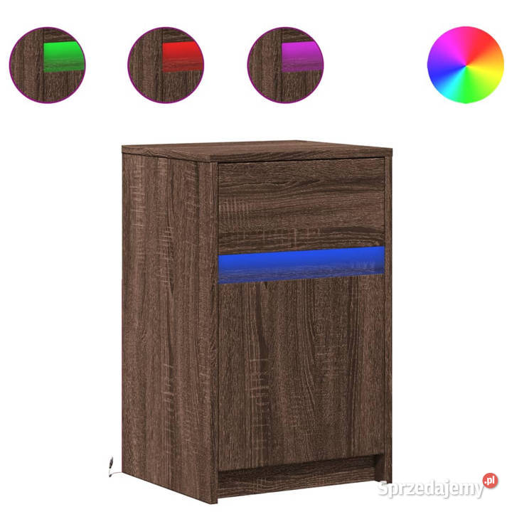Szafka nocna z LED kolor brązowy dąb materiał