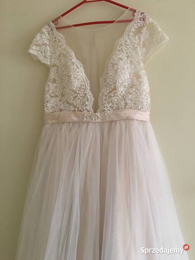 Suknia ślubna princessa szampan 46 XXXL 16 48 Jelenia Góra
