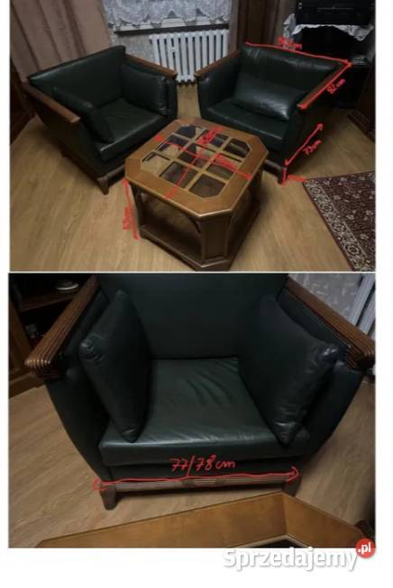 Skórzane fotele gabinetowe stolik kawowy skóra 80cm Żywiec