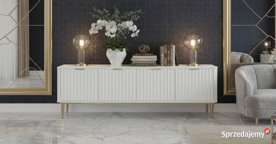 Ryflowana szafka RTV złota Livino Glamour Golkowice