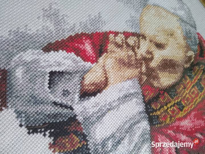 Obraz Jan Paweł II Haft Krzyżykowy Handmade Rękodzieło Gdańsk sprzedam