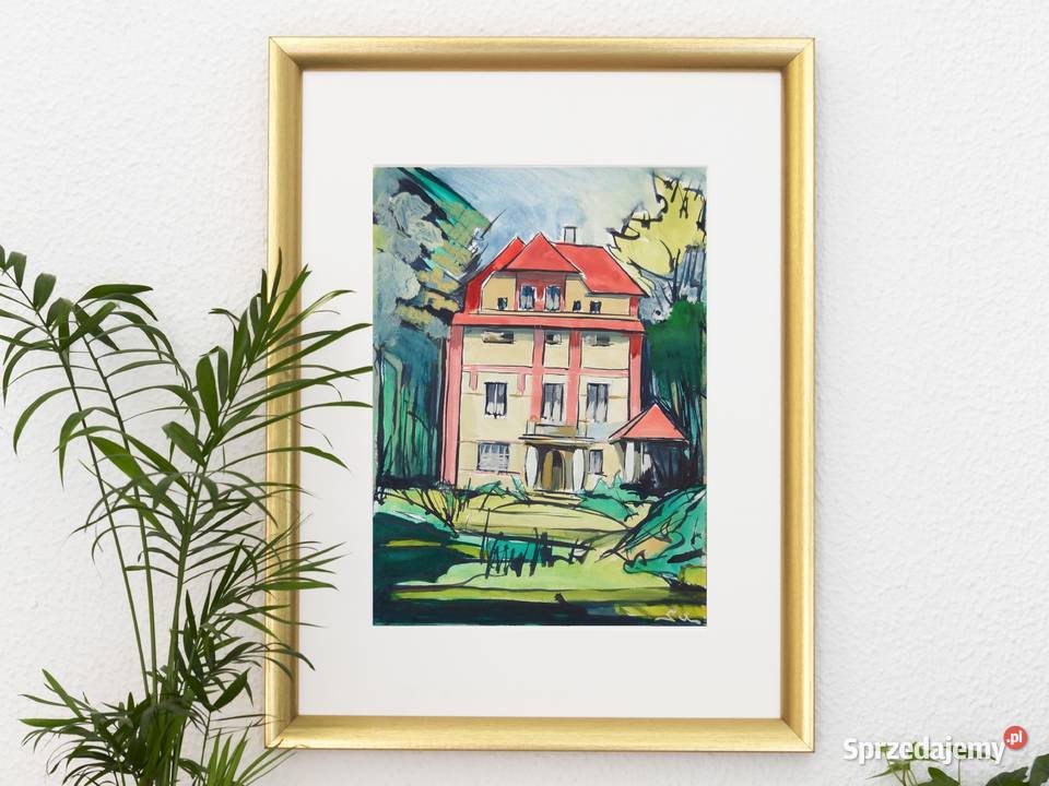 Architektura obraz gwasz Saba ekspresjonizm 29 x Obrazki i obrazy lubelskie Lublin