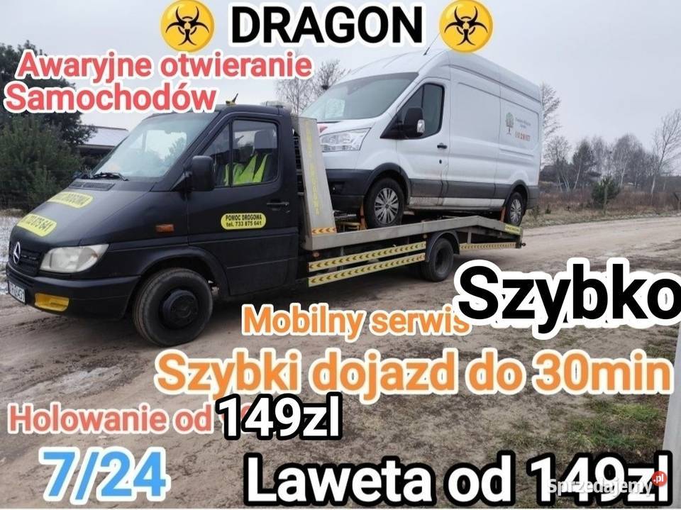 724 Pomoc Drogowa DRAGON w 30min 149zl Laweta Zielona Góra auto wynajem