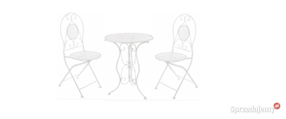 biały komplet metalowych mebli ogrodowych stolik 2 krzesła