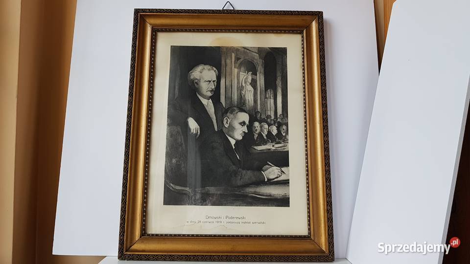 Stara grafika Paderewski i Dmowski Traktat Dąbrowa Górnicza