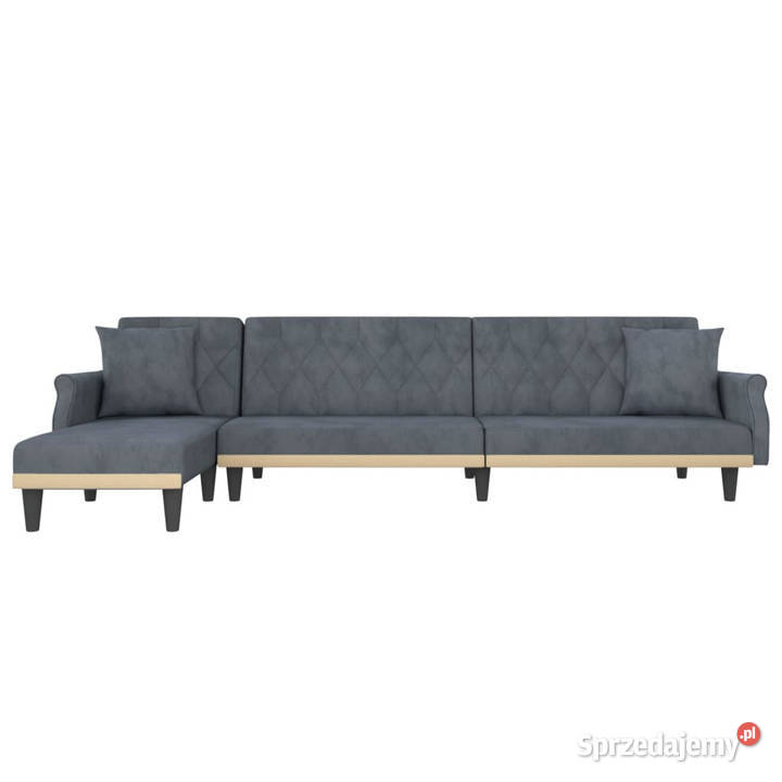 Sofa rozkładana L ciemnoszara 271x140x70 aksamit Warszawa