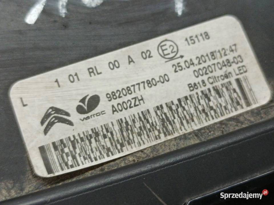 LAMPA PRZÓD LEWA LED EU DRL 9820877780 Citroen sprzedam