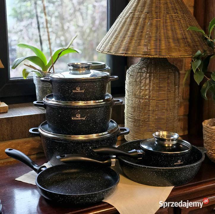 299 Garnki marmurkowe czarne 12 elementów Zabrze sprzedam