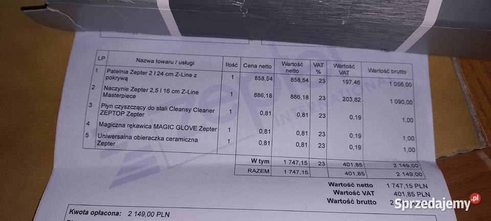 Patelnia ZEPTER 24 Stal 316L Okazja Świerklany sprzedam