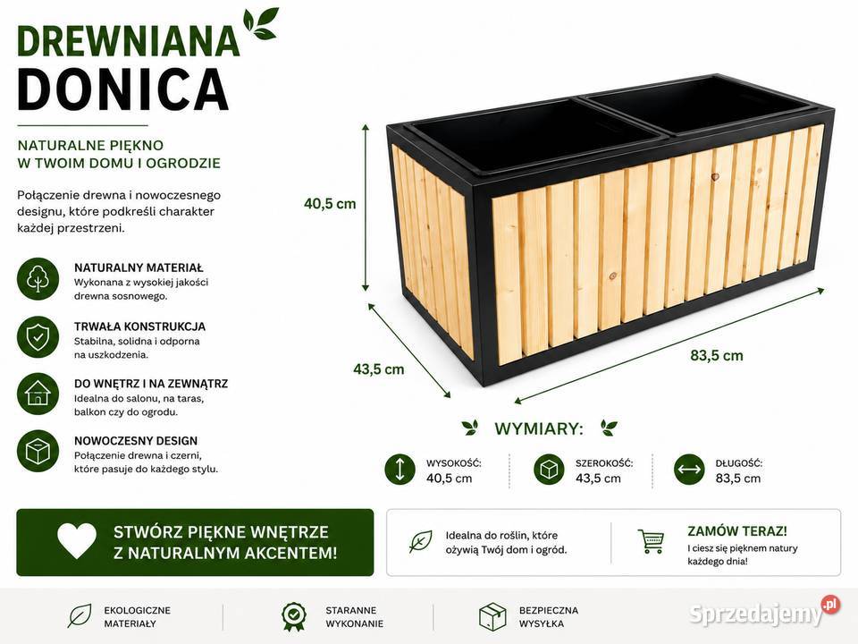 Donica drewniana LOFT 405x435x835 ocynk metal śląskie